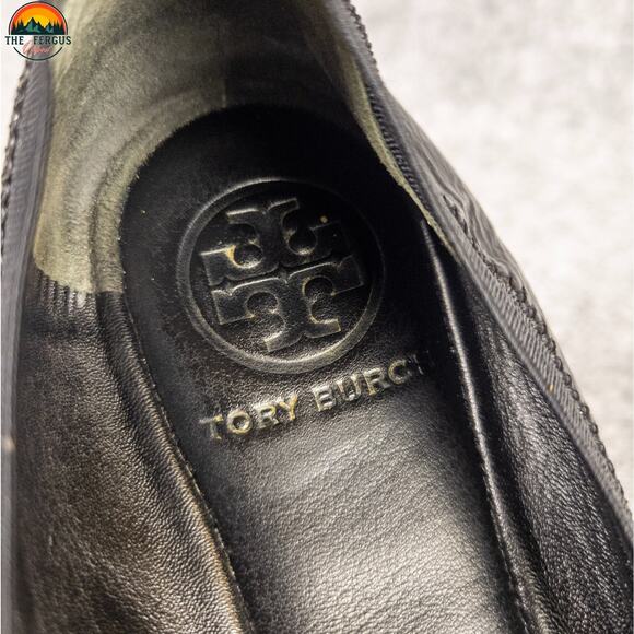 Tory Burch Caroline Ballet Flats Black Leather Round Toe Slip-On Women's Sz 7M - Picture 14 of 15